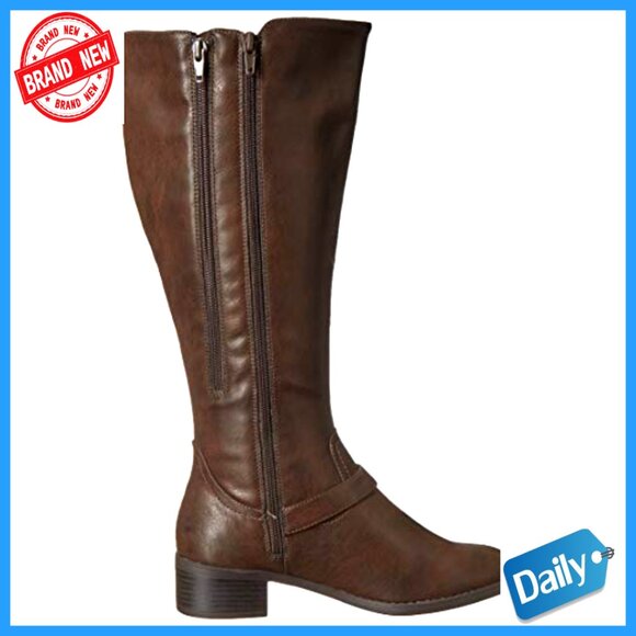 Women's Block Heel Boots with Strap Detailing, Wide Calf Fit, Zipper - Picture 6 of 7